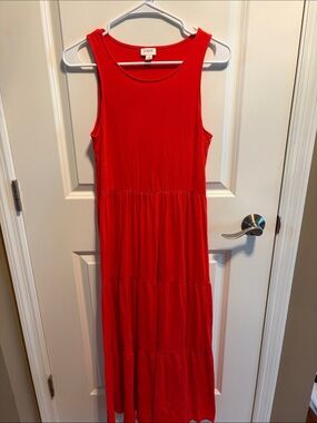 J. Crew Factory Red Sleeveless Tiered Maxi Dress